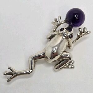 Vintage AC Studio Amethyst Garnet Frog Sterling Silver Brooch Pin‎ 2.5" 16.4g